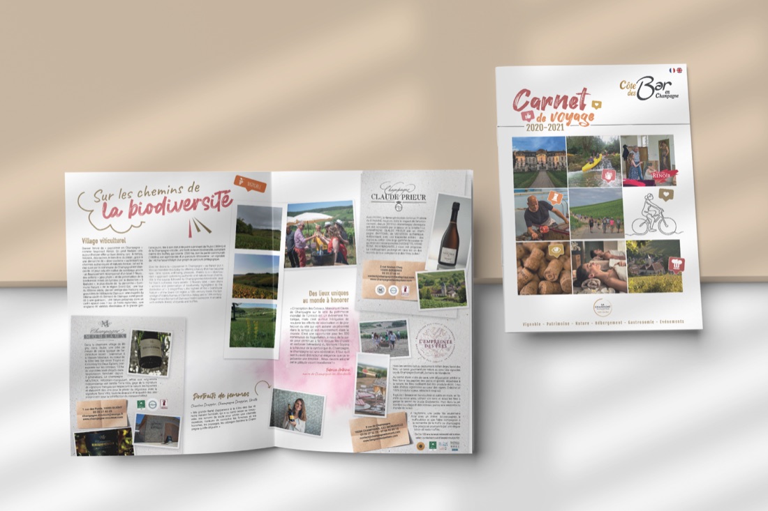 Le guide touristique Côte des Bar en Champagne, édition 2020-2022, ouvert sur une double page.
