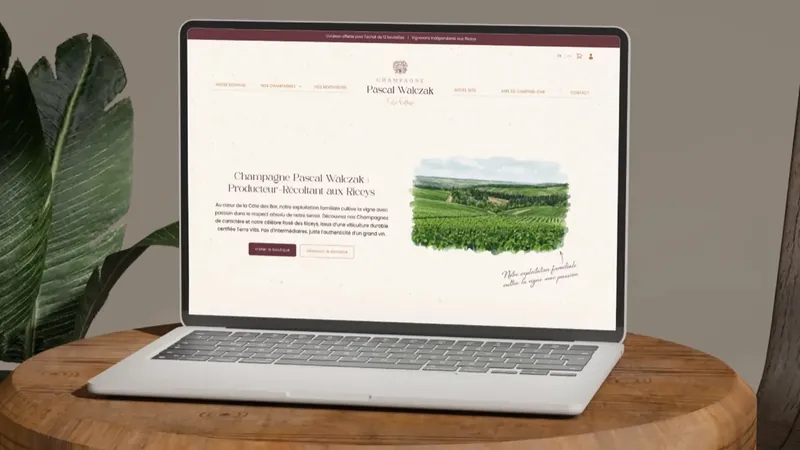 La page d’accueil du site de Champagne Pascal Walczak sur un ordinateur portable