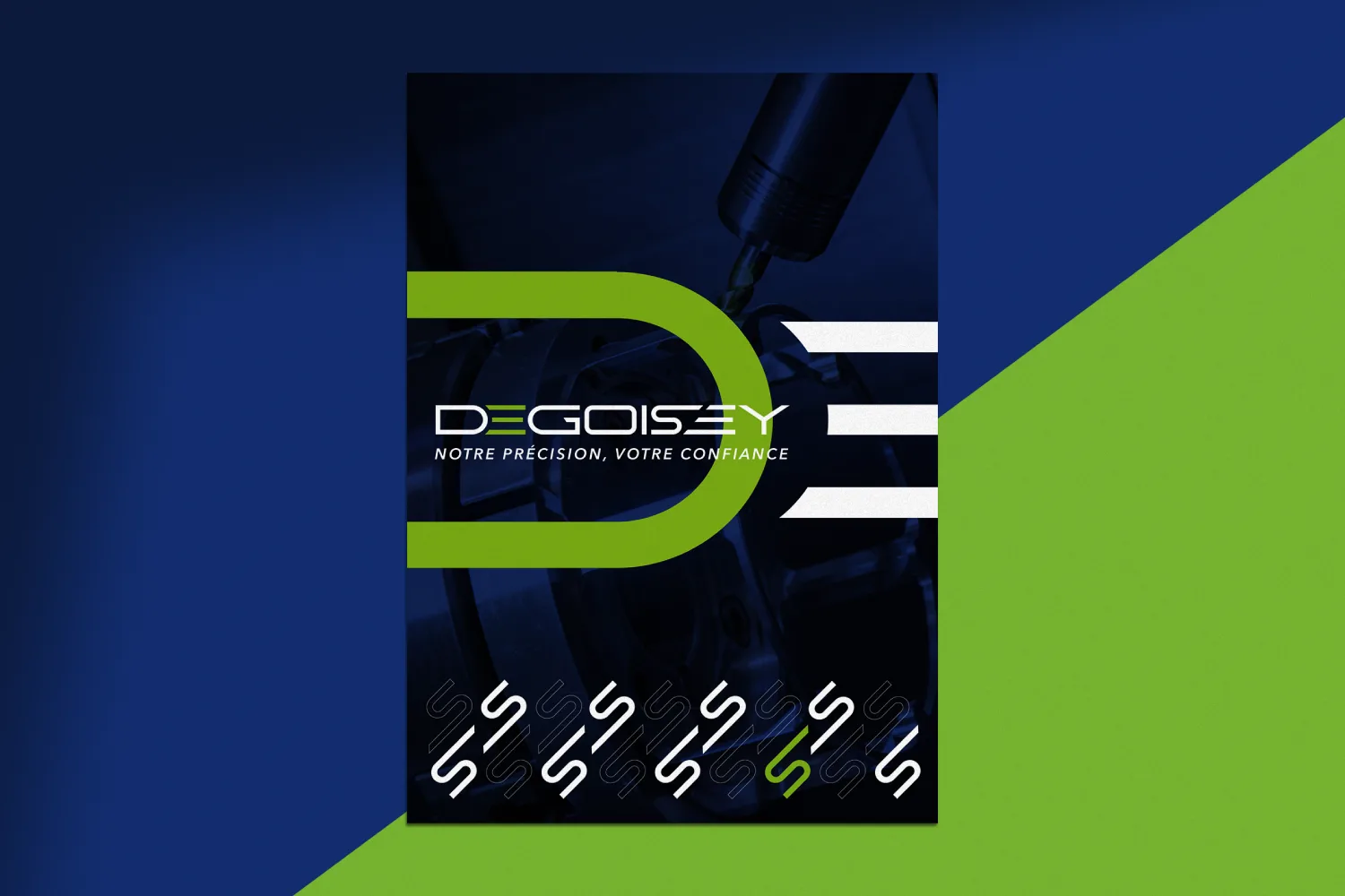 L'affiche A0 de la nouvelle identité Degoisey : logo et baseline sur aplats bleu et vert.