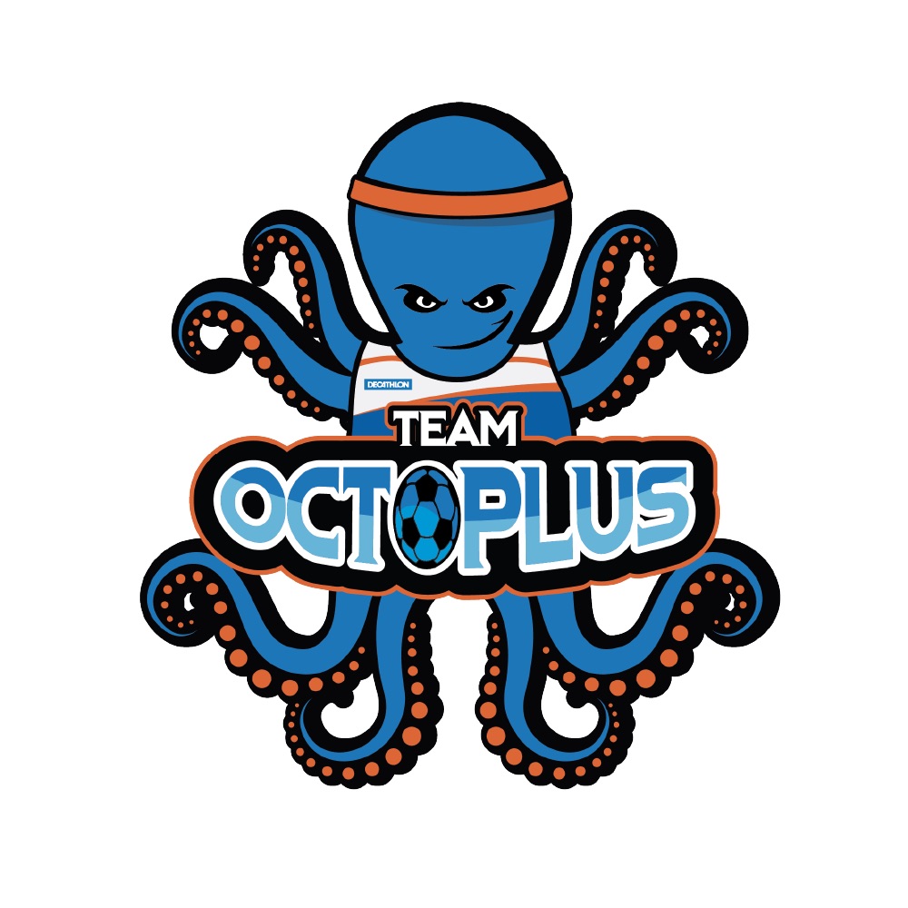 Emblème Team Octoplus créé pour l'équipe du magasin Decathlon de Reims : une pieuvre bleue et orange.