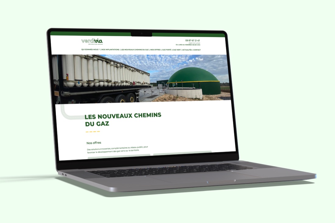 La page d'accueil du site Verdivia sur un ordinateur portable : une unité de méthanisation.