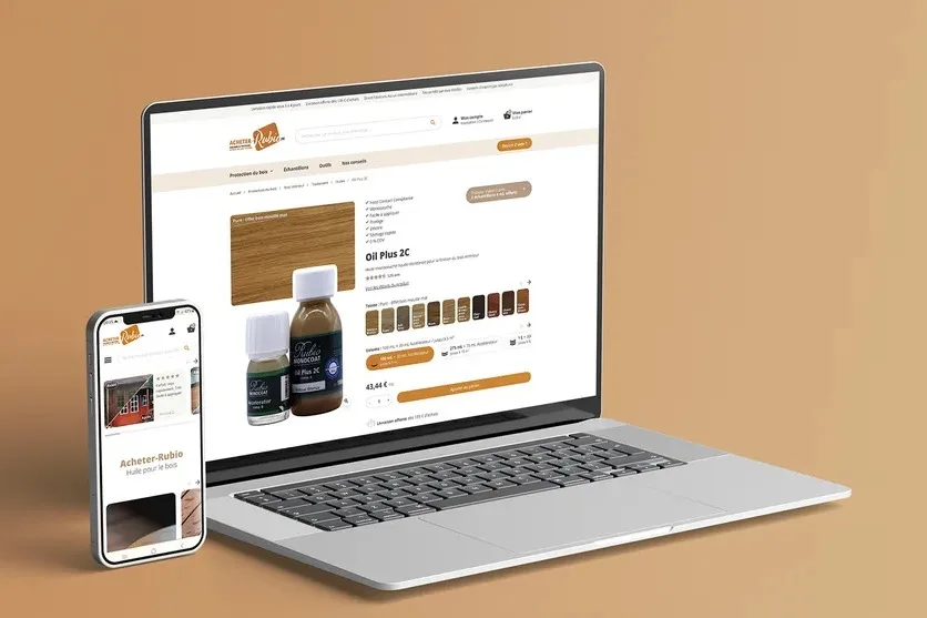 La boutique Acheter Rubio sur un ordinateur portable et un téléphone, sur une fiche produit.